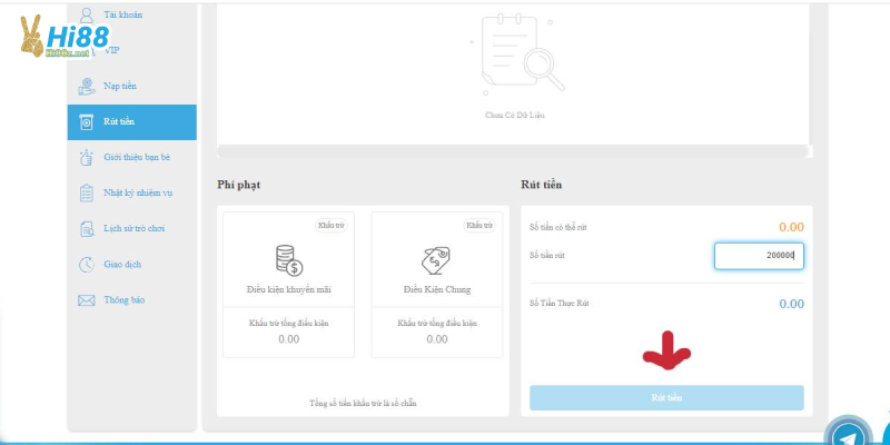 Các bước rút tiền tại Hi88